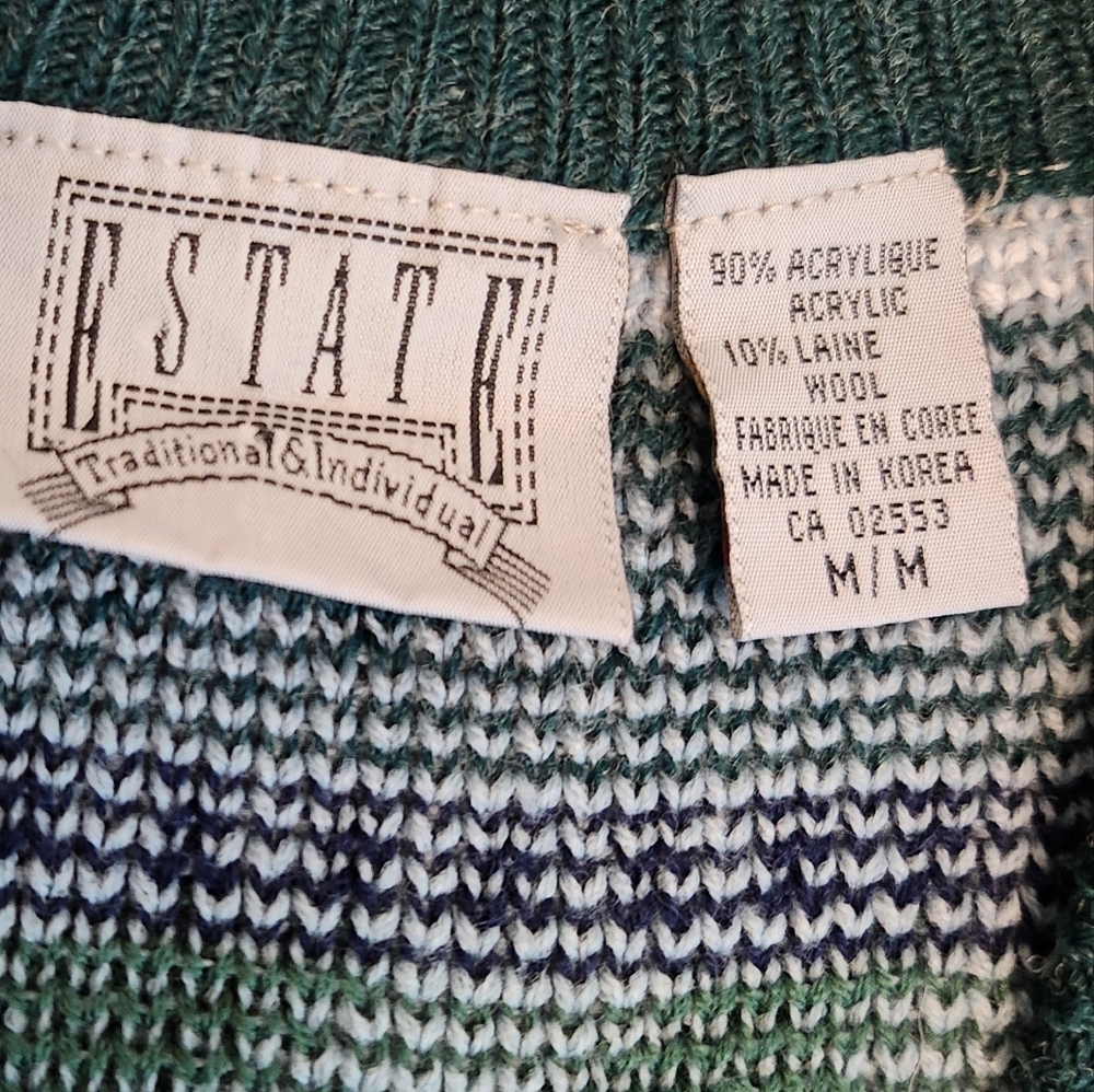 Estate Vintage 90s Sweater Vest Button Front Cardigan Geometric Print Size M - Picture 9 of 10